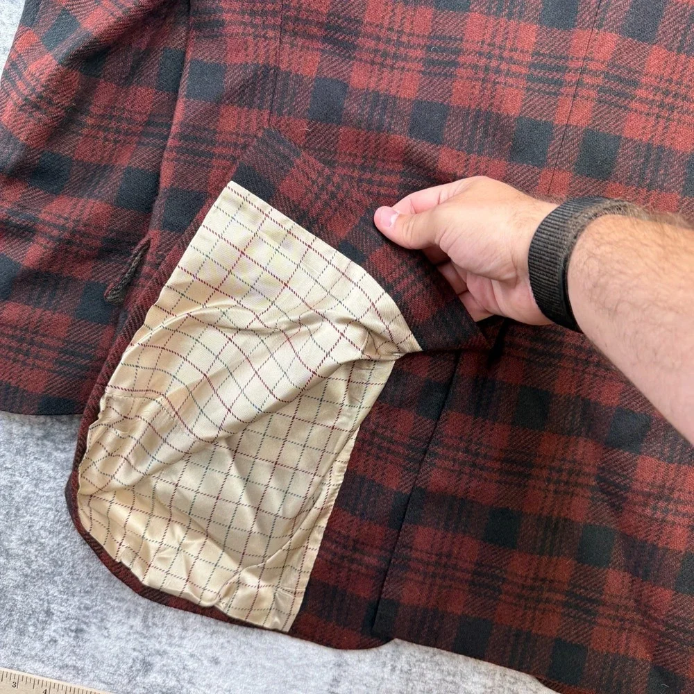VTG Tommy Hilfiger Blazer Jacket Mens 42 Red Plaid Tweed Wool Sport Coat Preppy